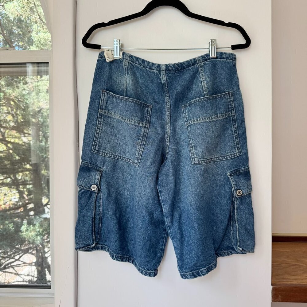 NWT Free People Reina Cargo Long Jean Shorts Blue XS - Picture 9 of 13